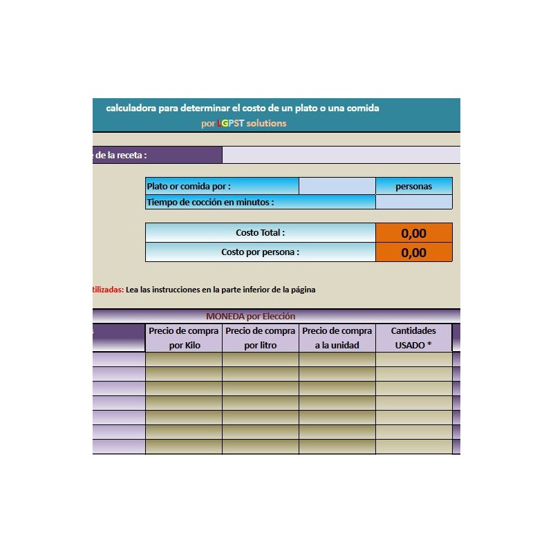 calculadora gratuita para conocer el costo de un plato o una comida